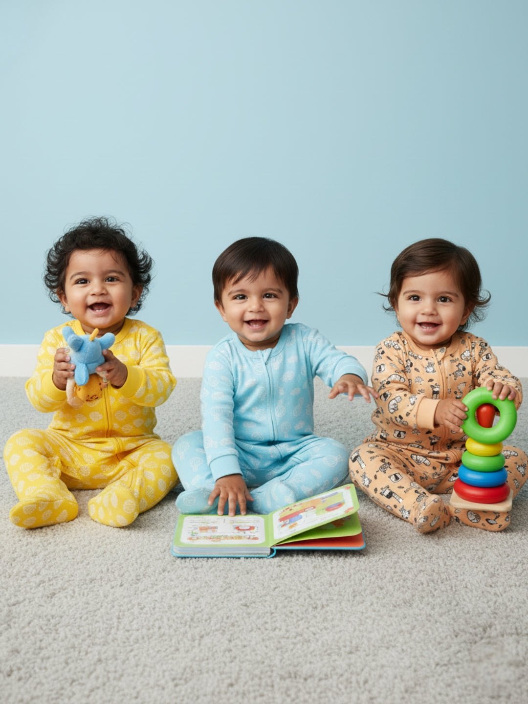  Buttercream Clouds Sky Drift & Rusty Jungle Zipper Romper Combo 3-Pack