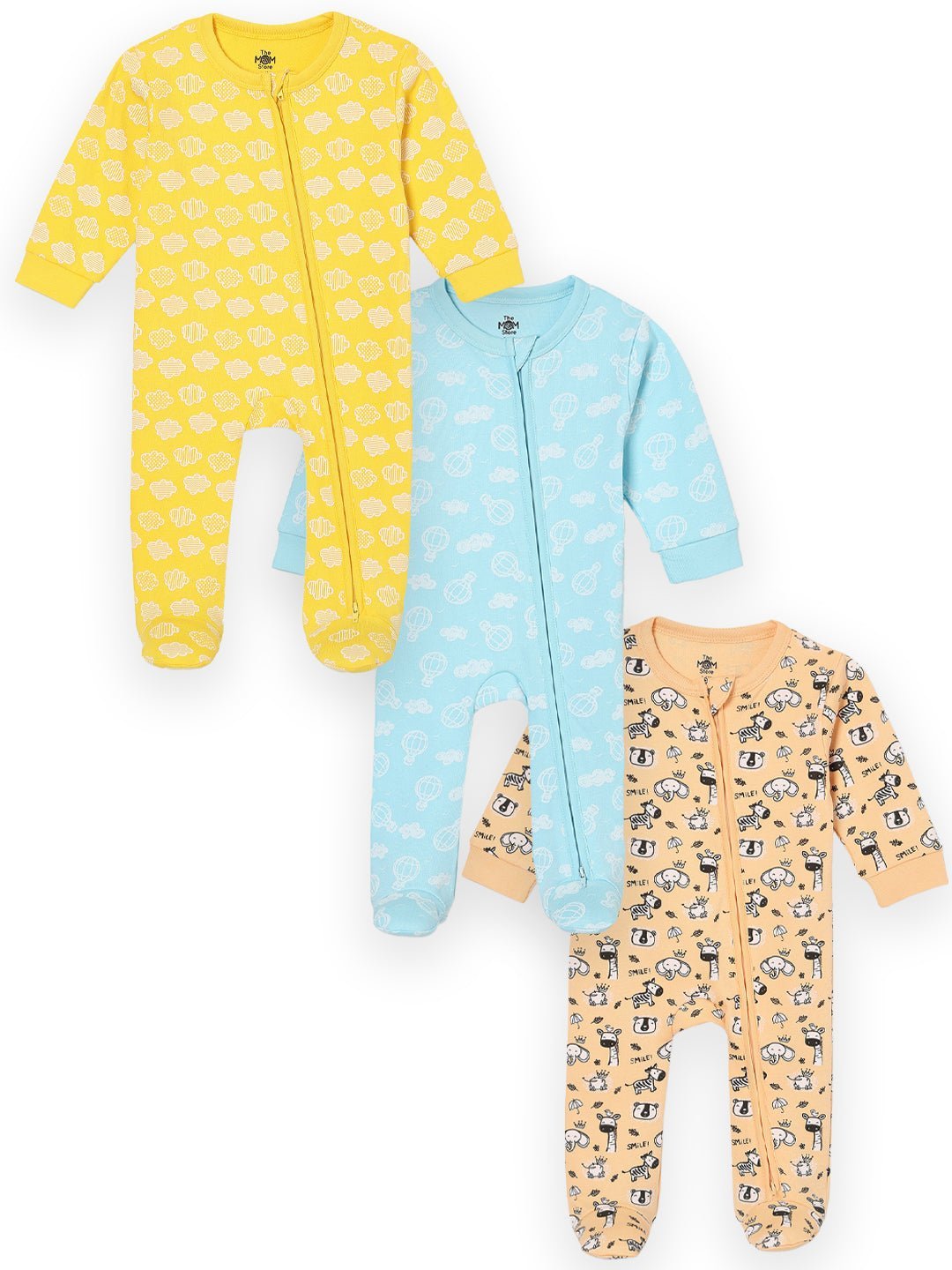  Buttercream Clouds Sky Drift & Rusty Jungle Zipper Romper Combo 3-Pack