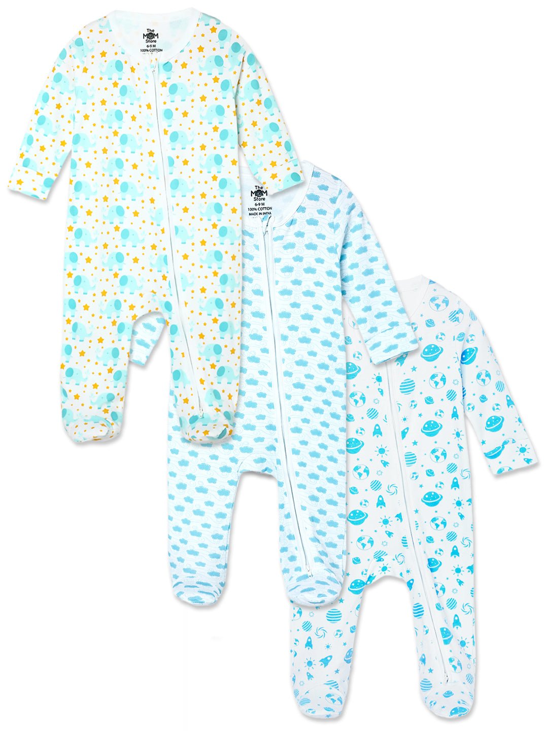  Elephantastic Happy Cloud Out Of World Zipper Romper Combo 3-Pack