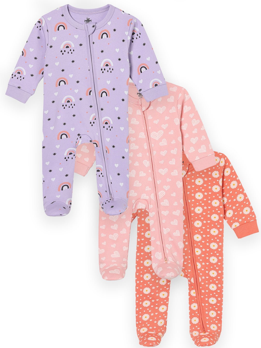 Lavender Twinkle Coral Blossom & Rosy Hearts Zipper Romper Combo 3-Pack