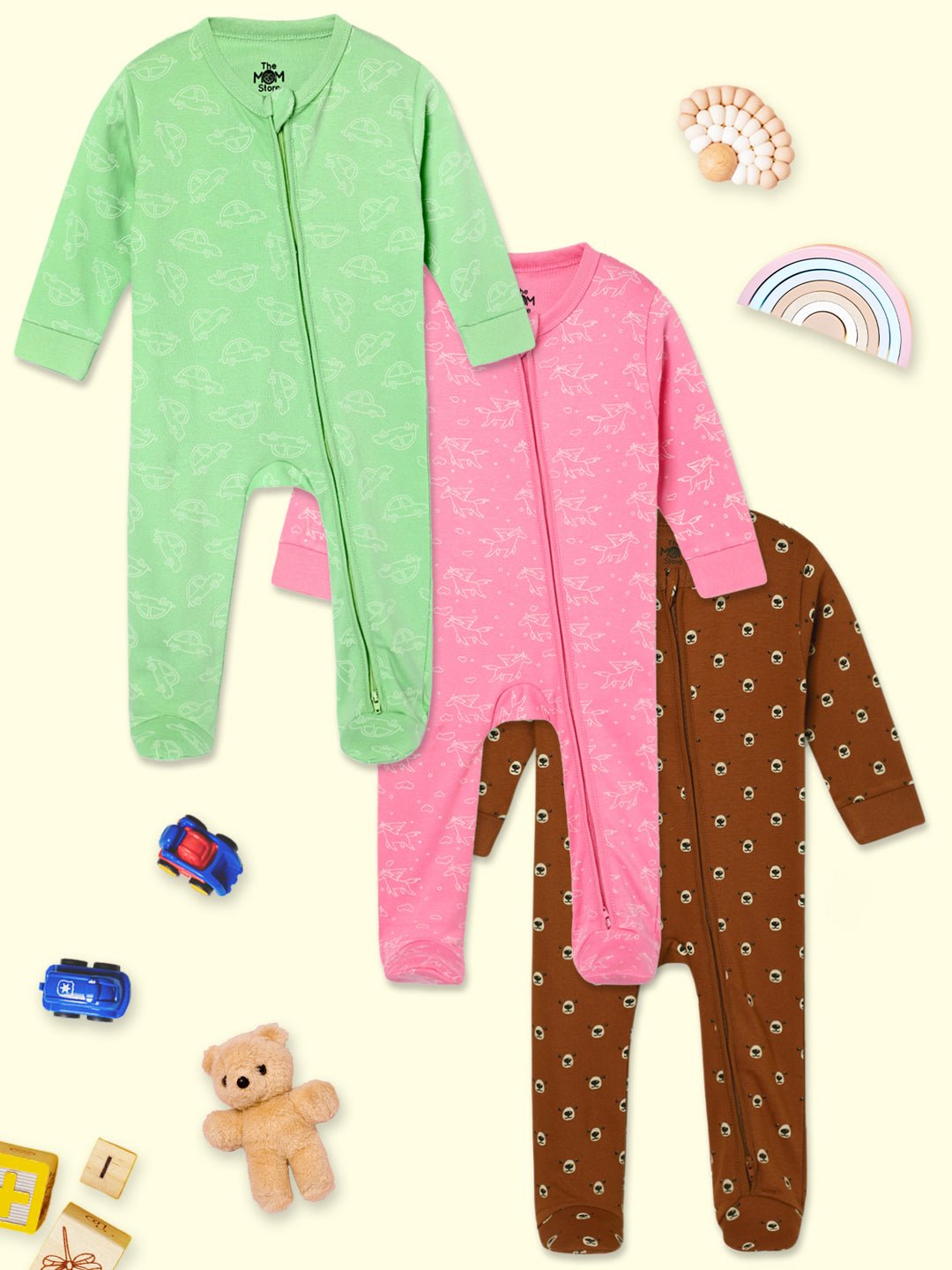  Vroom Vroom Beary Best Fairyland Zipper Romper Combo 3-Pack