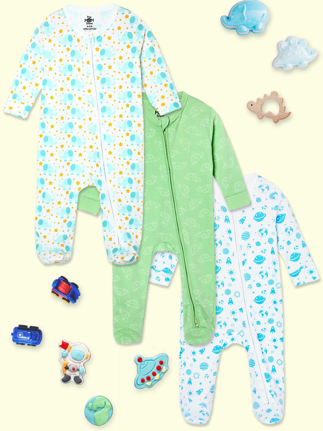  Vroom Vroom Elephantastic Out Of The World Zipper Romper Combo 3-Pack